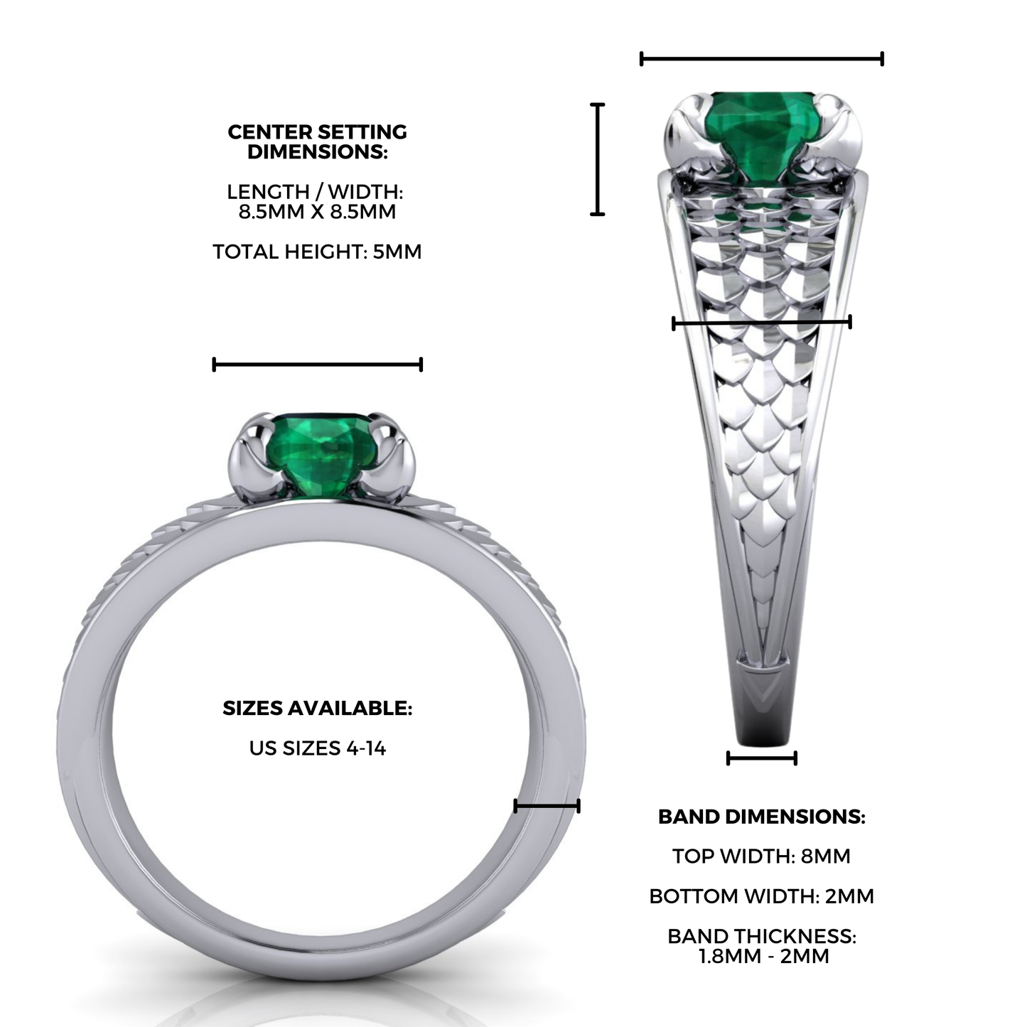 Ladies' Green Emerald Dragonrider Ring