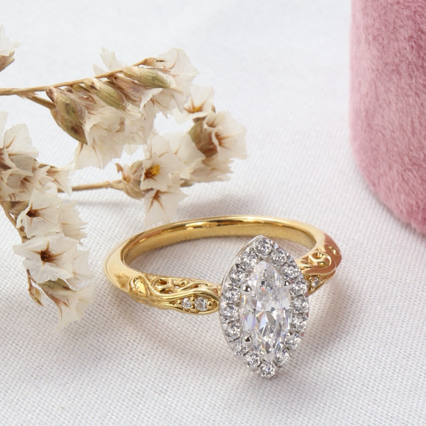 Cherish - Filigree Halo Engagement Ring