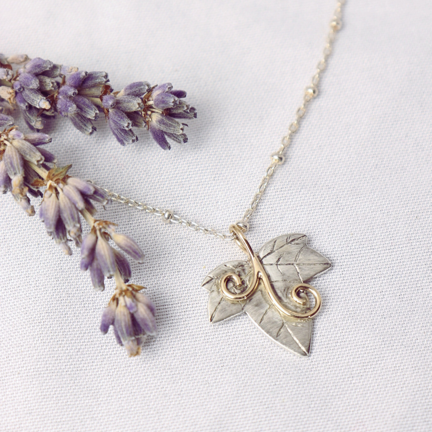 Two Tone Petite Ivy Leaf Pendant