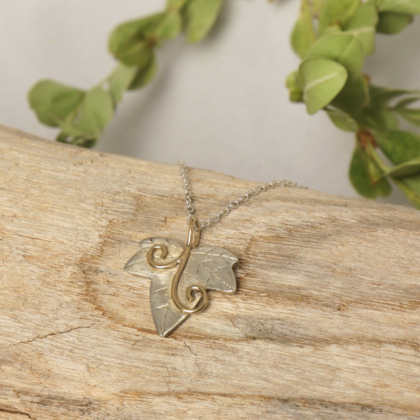 Two Tone Petite Ivy Leaf Pendant