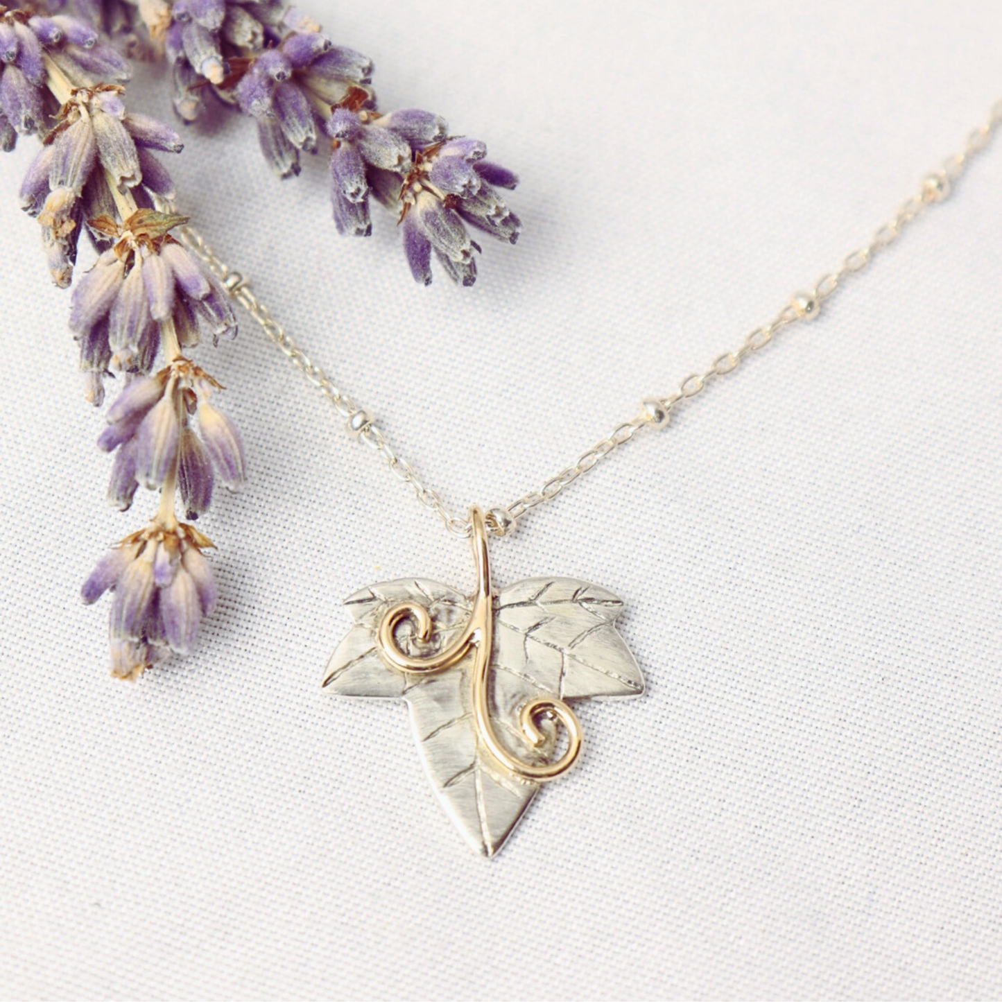 Two Tone Petite Ivy Leaf Pendant