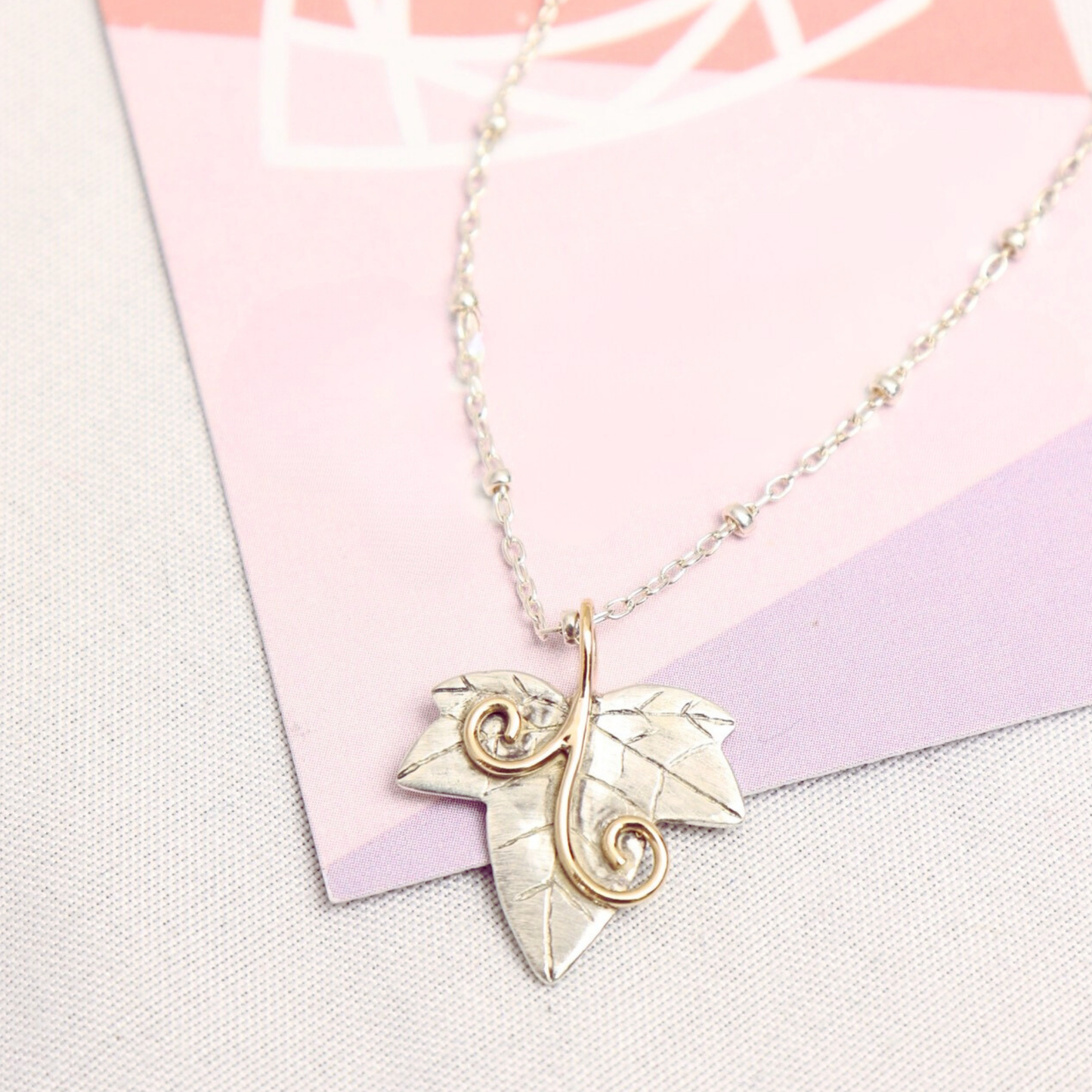 Two Tone Petite Ivy Leaf Pendant