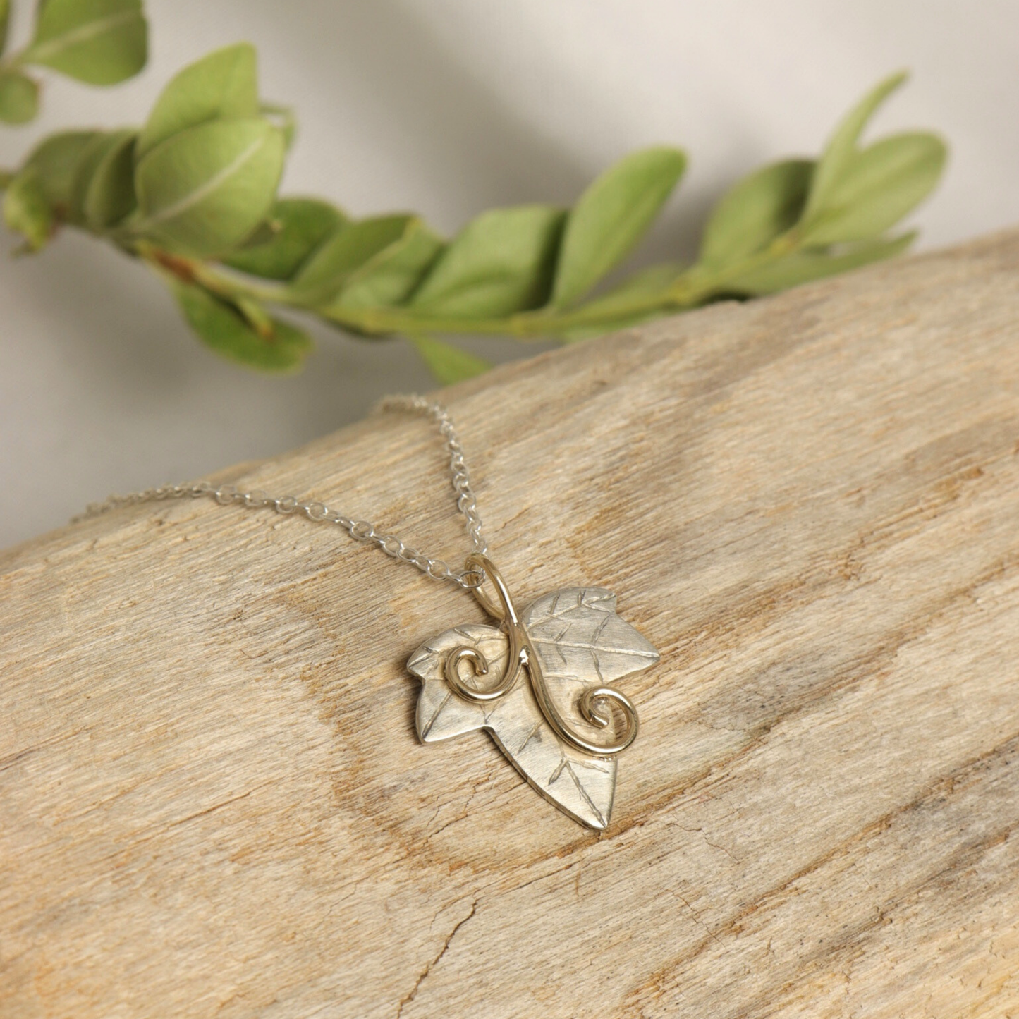 Two Tone Petite Ivy Leaf Pendant