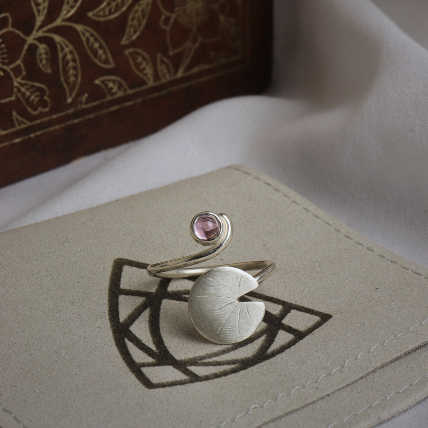 Pink Sapphire and Lily-Pad Ring