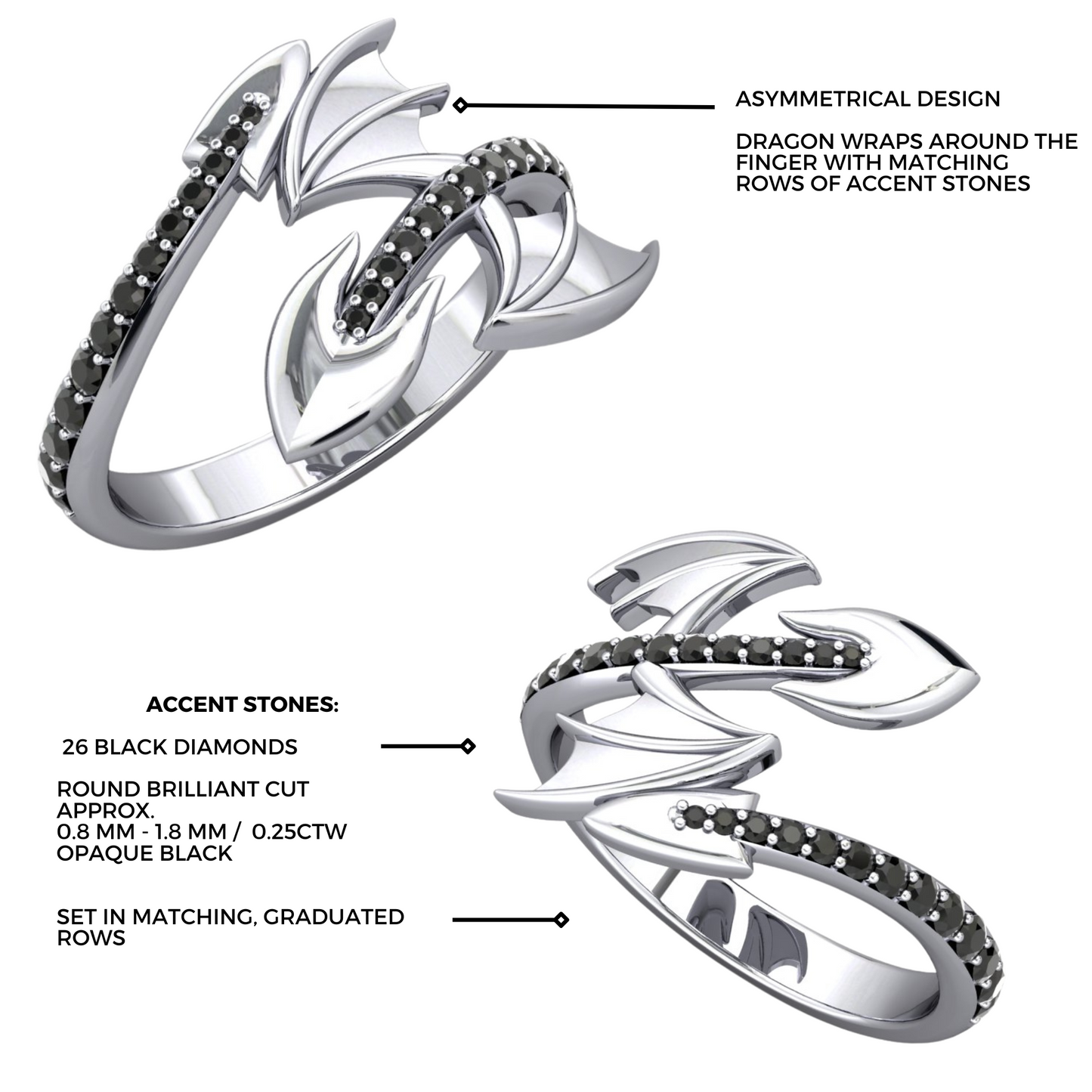 Black Diamond Dragon Ring