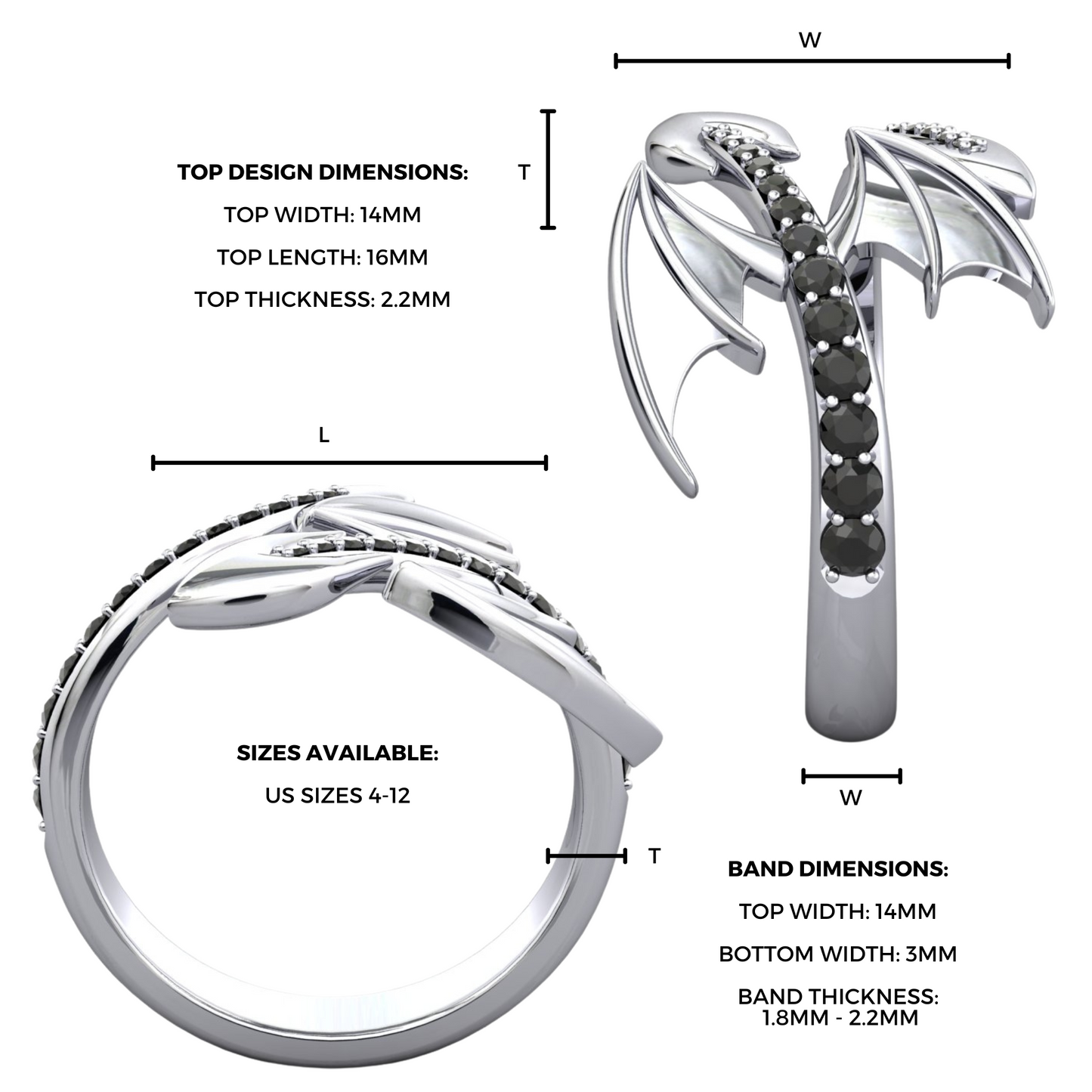 Black Diamond Dragon Ring