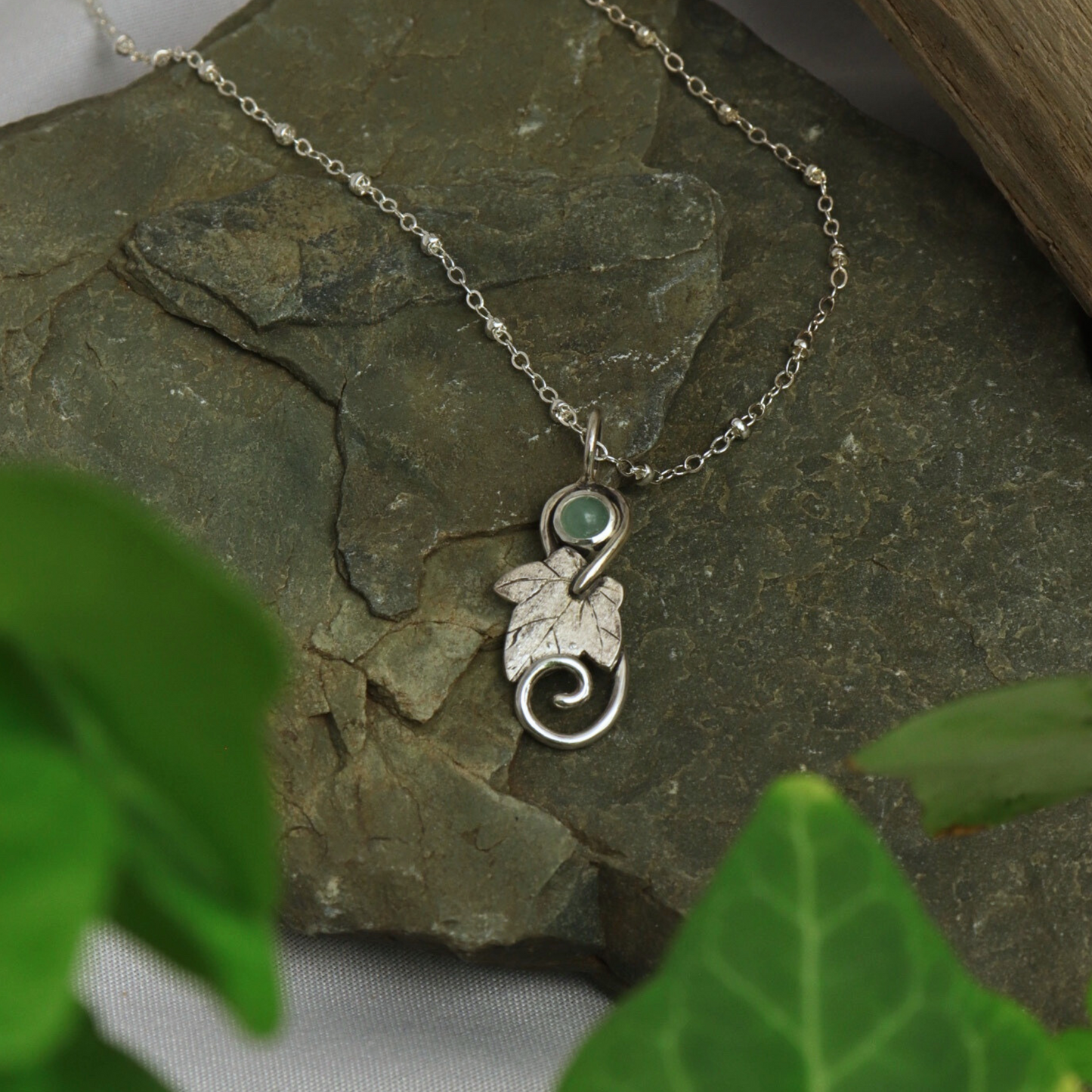 Ivy Leaf and Aventurine Pendant