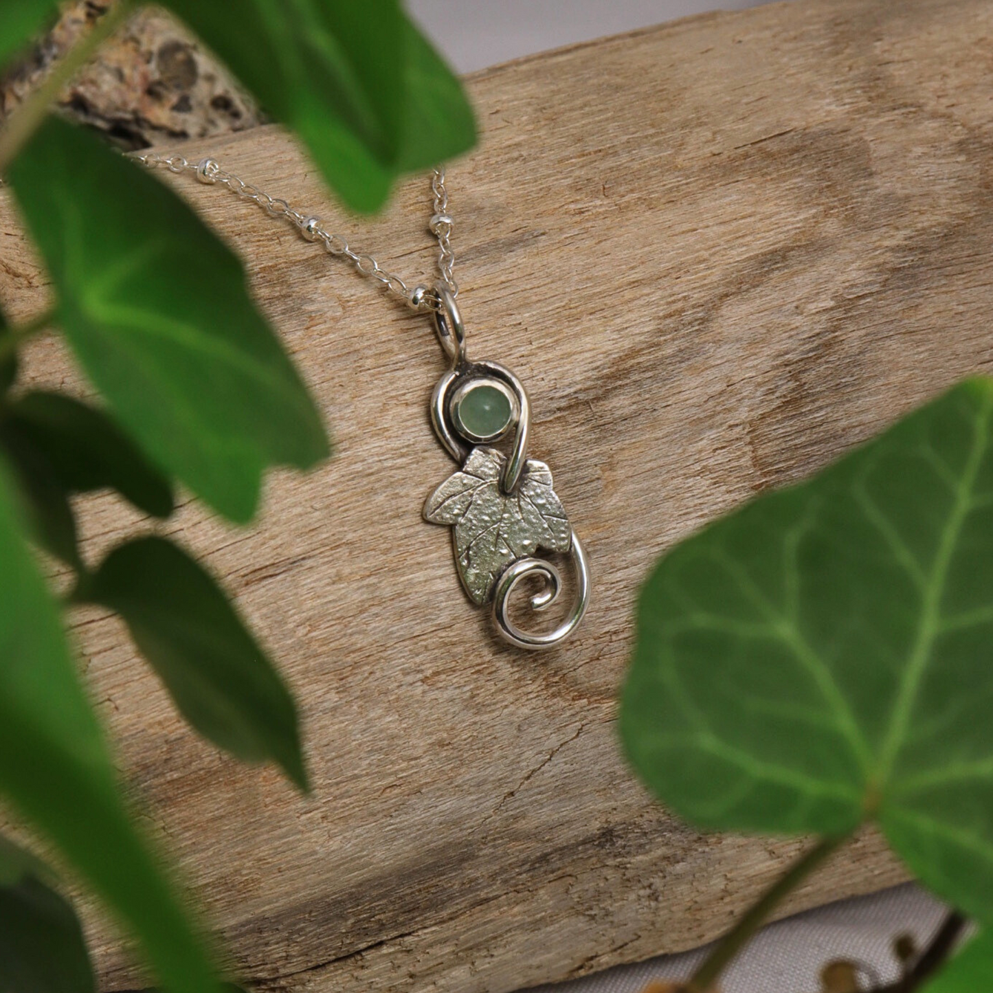 Ivy Leaf and Aventurine Pendant