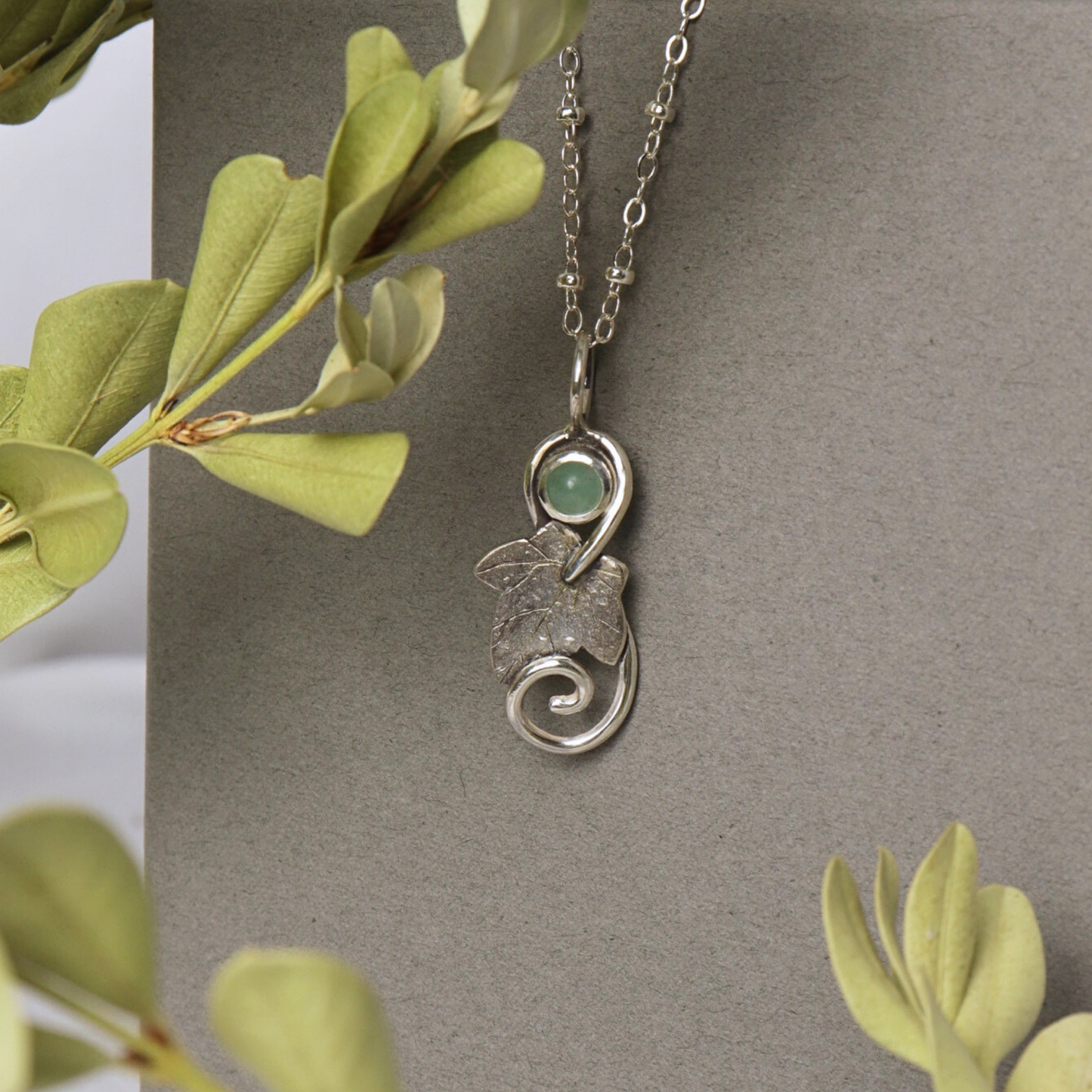 Ivy Leaf and Aventurine Pendant