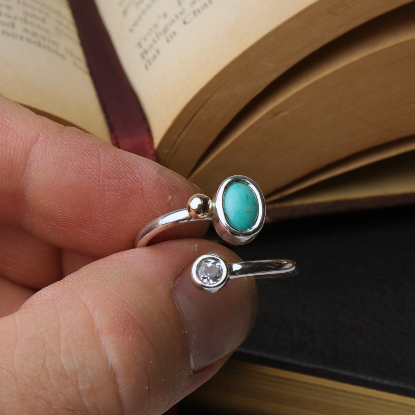 Turquoise and White Sapphire Two-Stone Ring