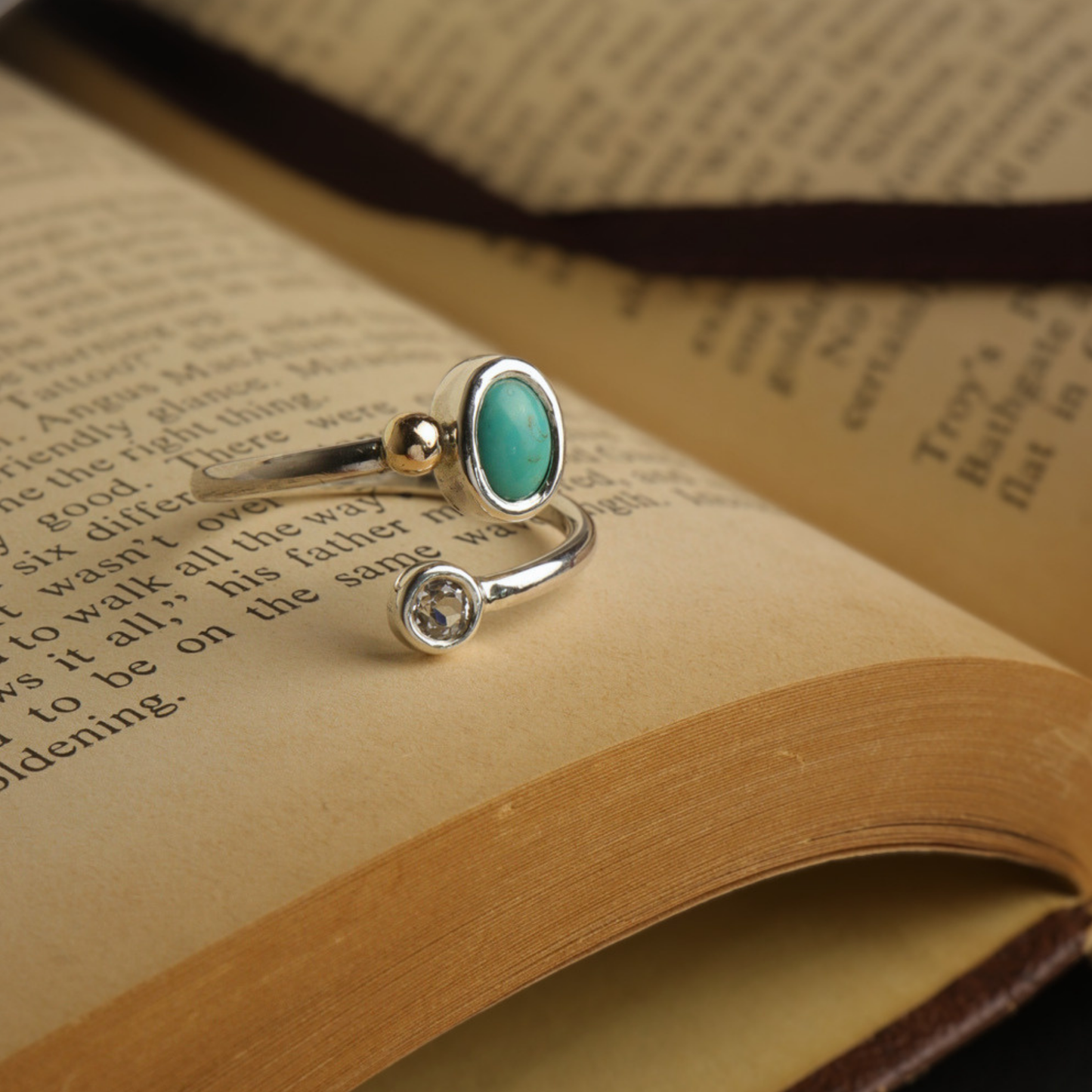 Turquoise and White Sapphire Two-Stone Ring