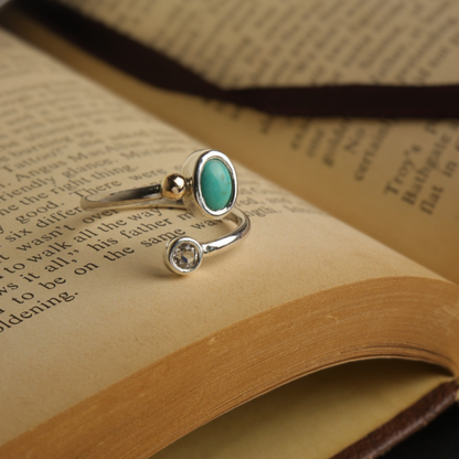 Turquoise and White Sapphire Two-Stone Ring