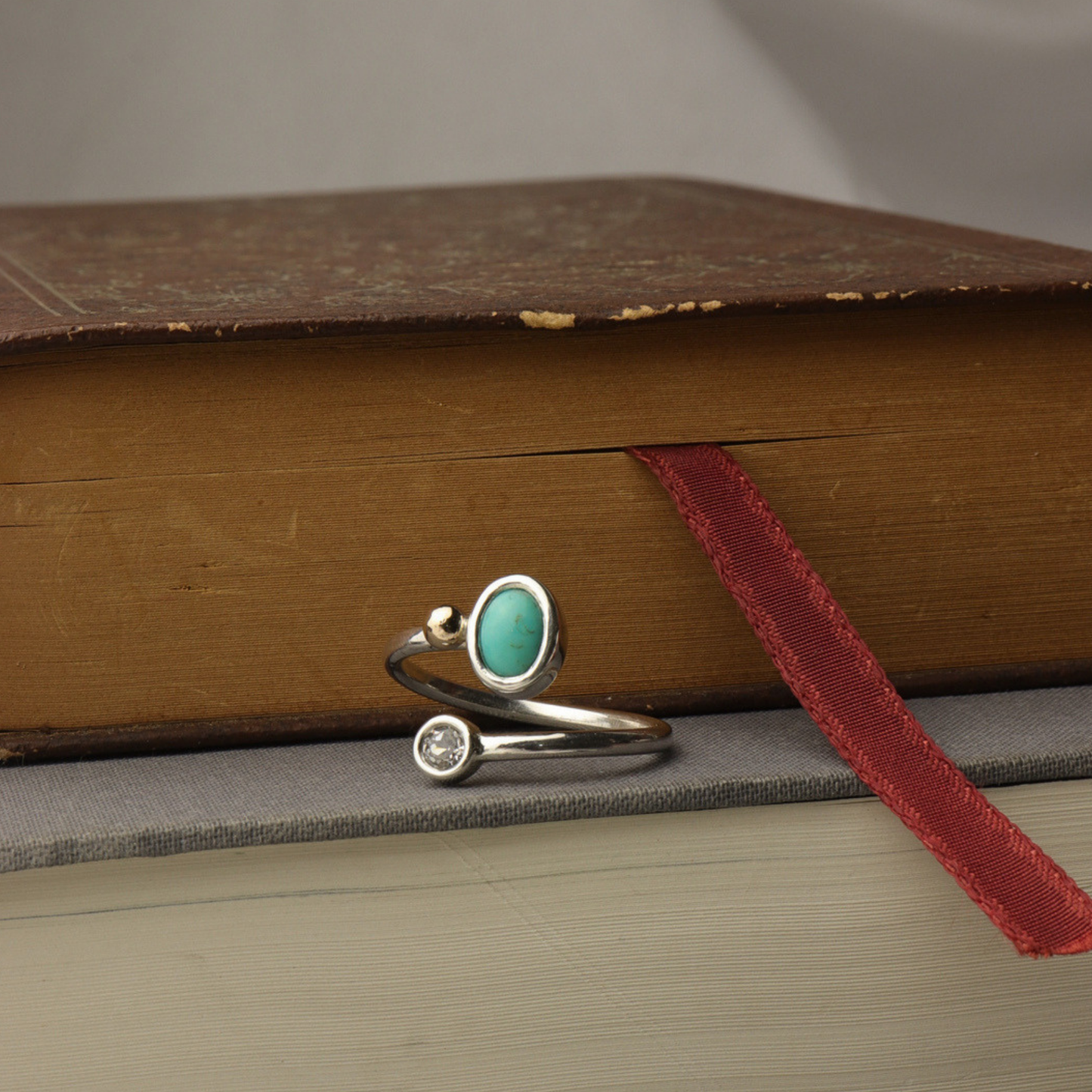 Turquoise and White Sapphire Two-Stone Ring