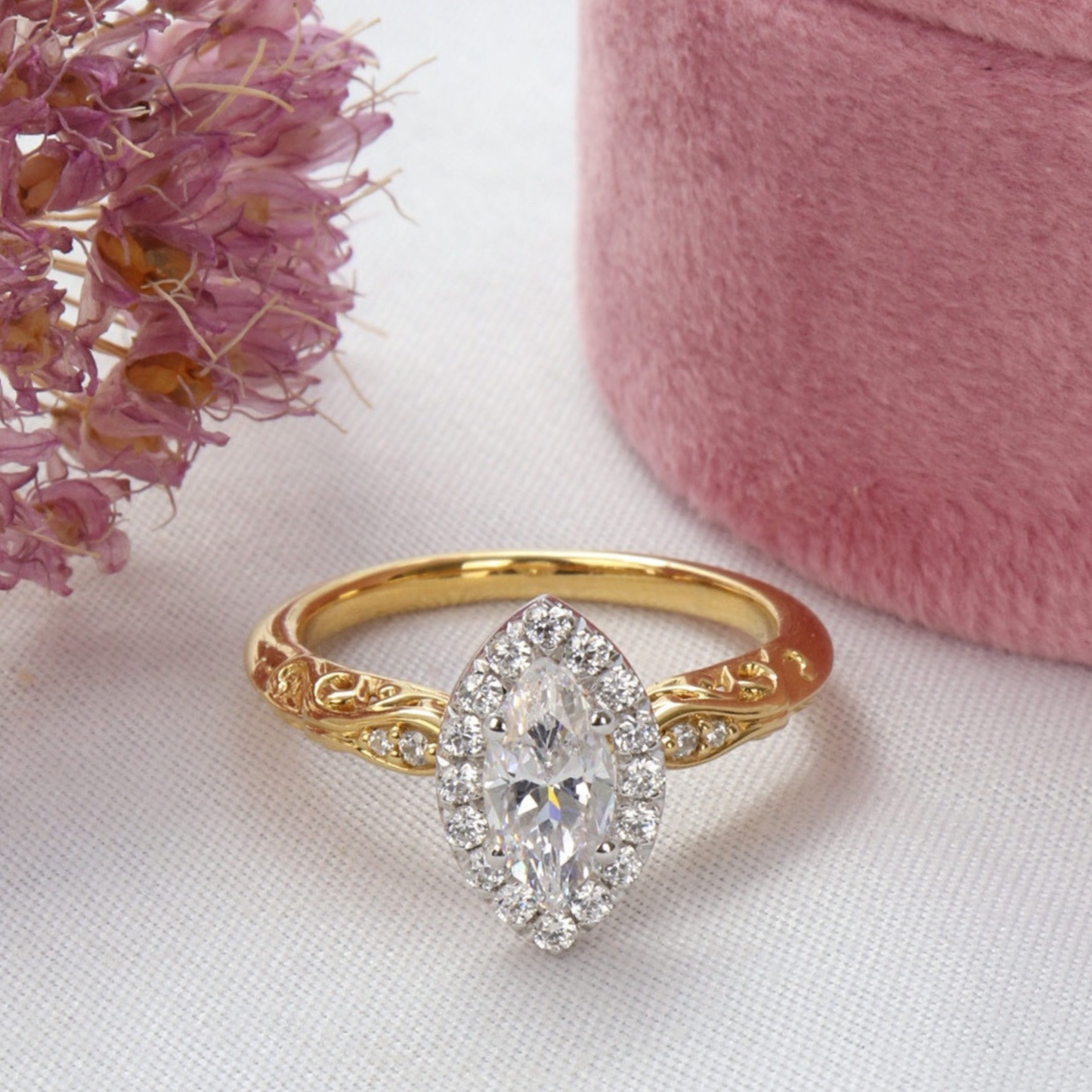 Cherish - Filigree Halo Engagement Ring