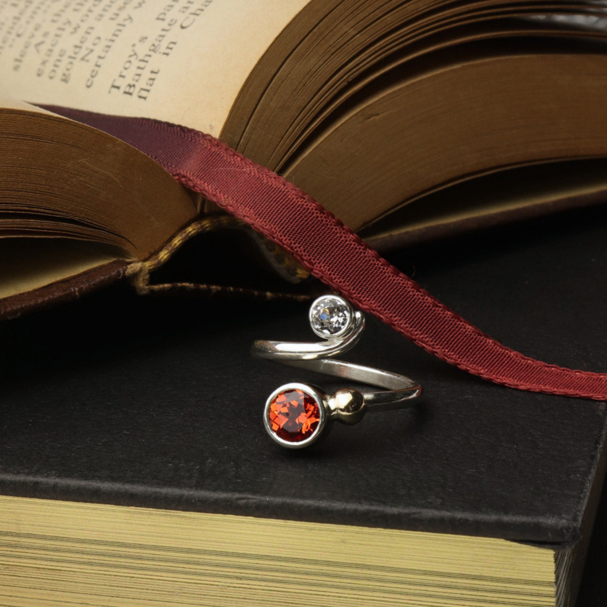 Orange Sapphire Two-Stone Ring
