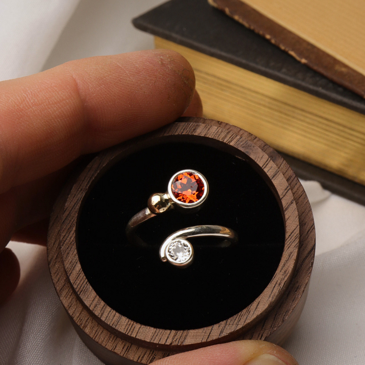 Orange Sapphire Two-Stone Ring