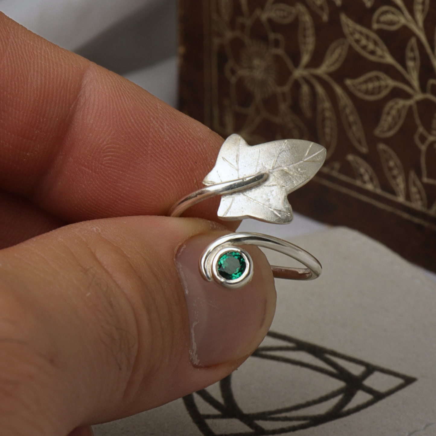 Emerald and Ivy Leaf Ring