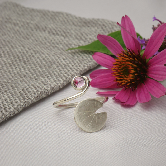 Pink Sapphire and Lily-Pad Ring