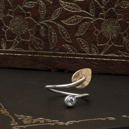 White Sapphire and Willow Leaf Ring