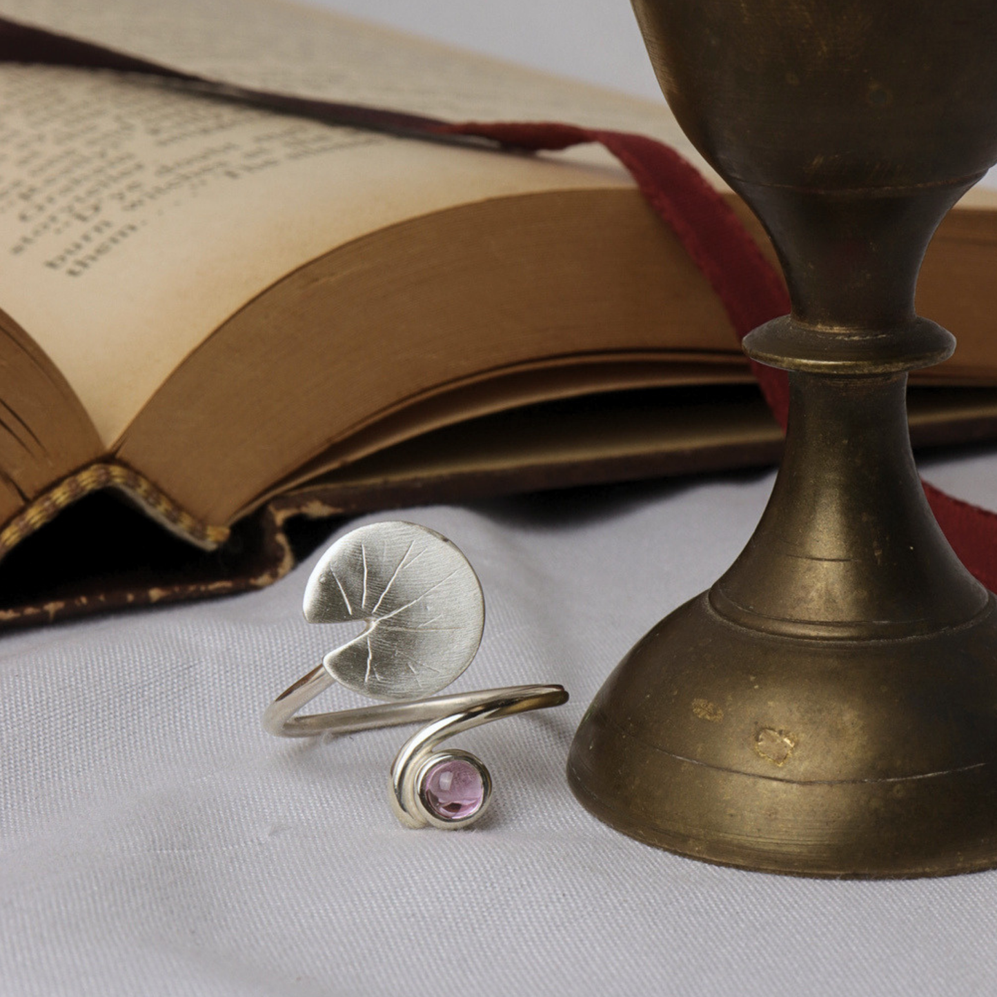 Pink Sapphire and Lily-Pad Ring