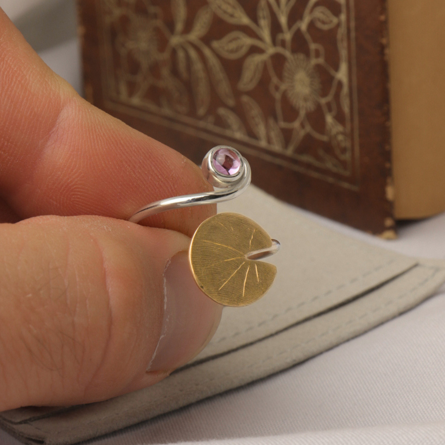 Pink Sapphire and Lily-Pad Ring