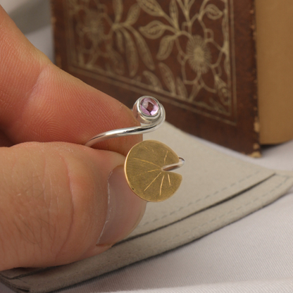 Pink Sapphire and Lily-Pad Ring