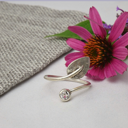 White Sapphire and Willow Leaf Ring
