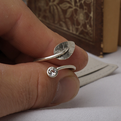 White Sapphire and Willow Leaf Ring