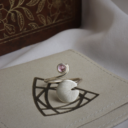 Pink Sapphire and Lily-Pad Ring