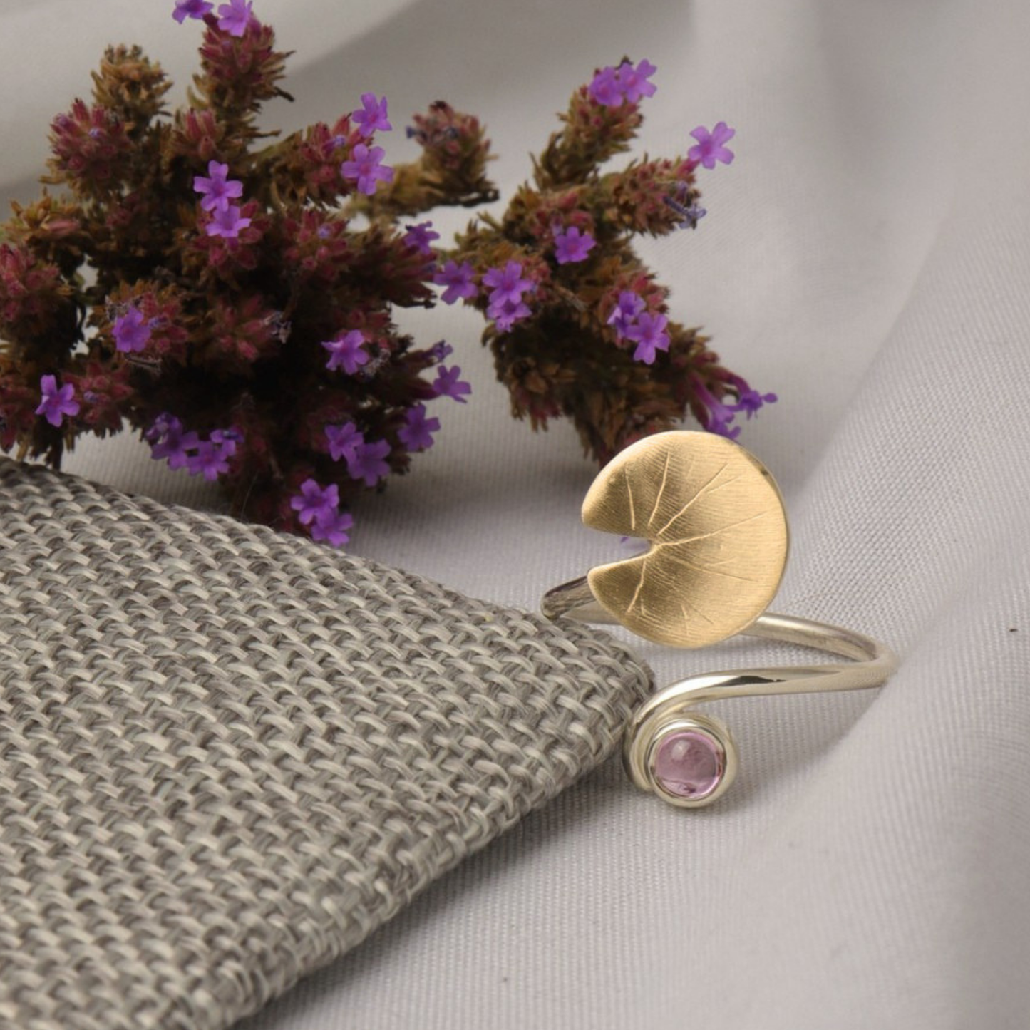 Pink Sapphire and Lily-Pad Ring