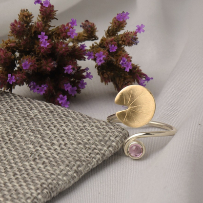 Pink Sapphire and Lily-Pad Ring