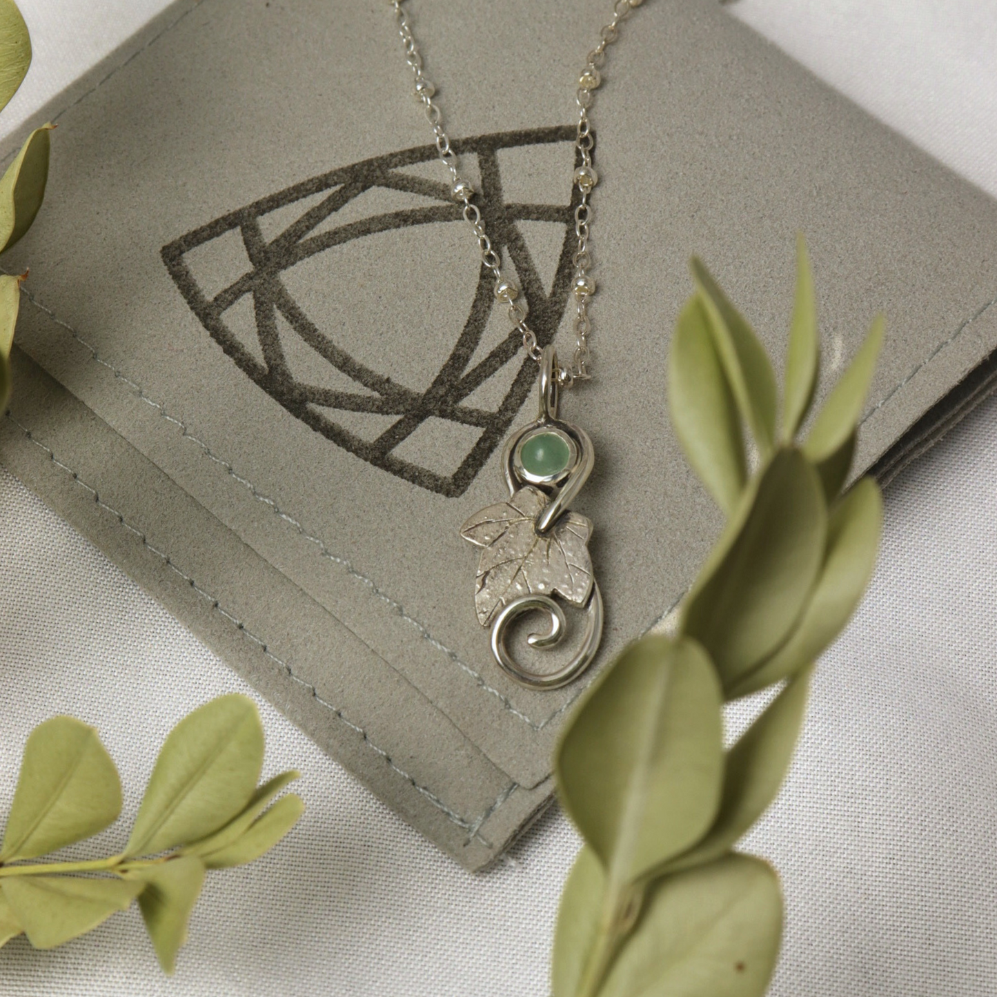 Ivy Leaf and Aventurine Pendant