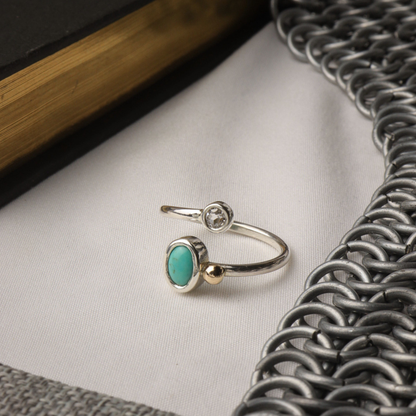 Turquoise and White Sapphire Two-Stone Ring